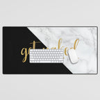 Get Naked, Bathroom Art, Meme, Black and White Marble Desk Mat Gallery Image 1