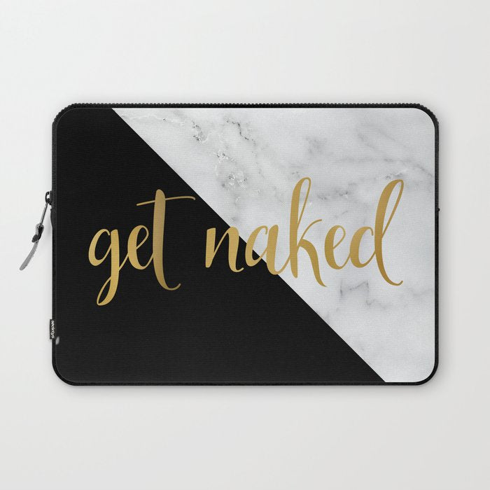 Get Naked, Bathroom Art, Meme, Black and White Marble Laptop Sleeve Gallery Image 1
