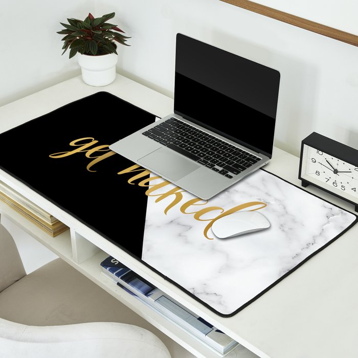 Get Naked, Bathroom Art, Meme, Black and White Marble Desk Mat Gallery Image 2