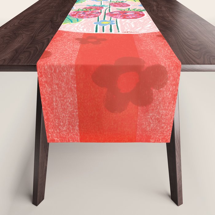 Sweet Strawberry Plant Friends in Red & Pink Table Runner Gallery Image 1