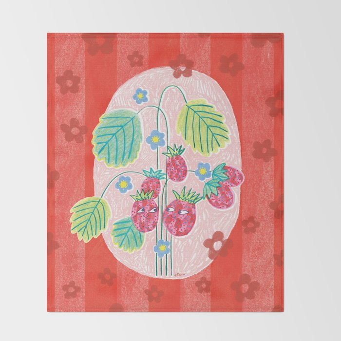 Sweet Strawberry Plant Friends in Red & Pink Throw Blanket Gallery Image 2