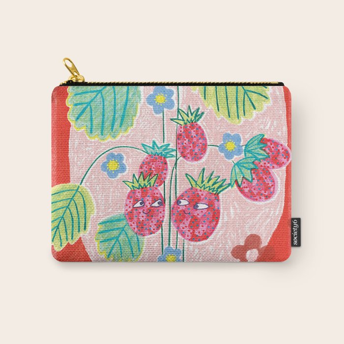 Sweet Strawberry Plant Friends in Red & Pink Carry All Pouch Gallery Image 1