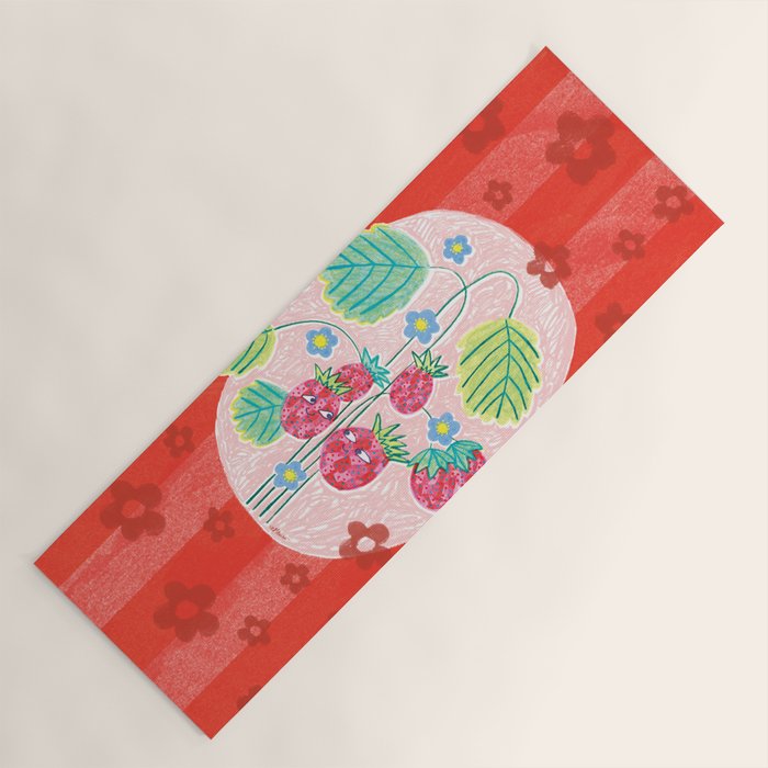 Sweet Strawberry Plant Friends in Red & Pink Yoga Mat Gallery Image 1