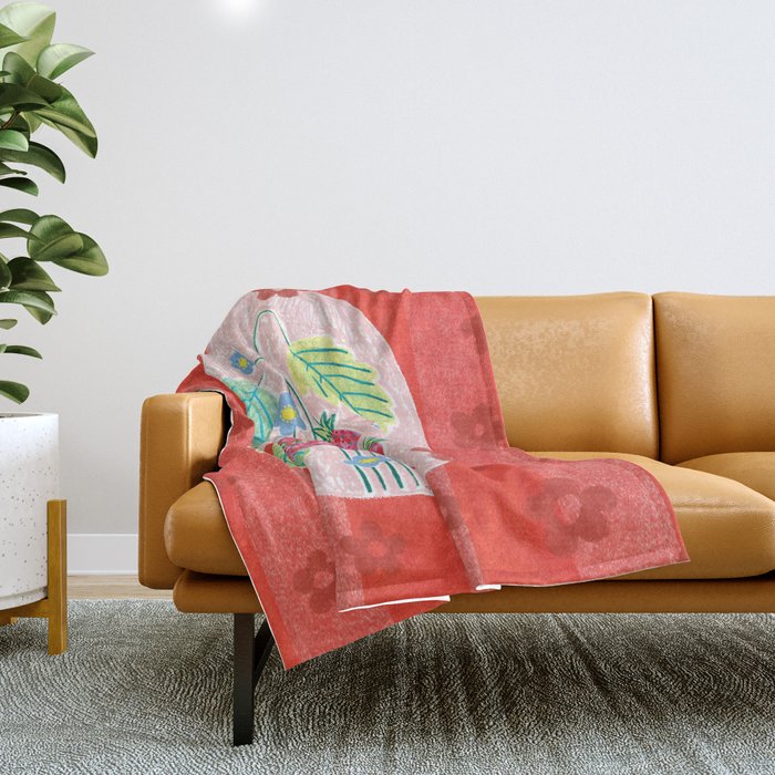 Sweet Strawberry Plant Friends in Red & Pink Throw Blanket Gallery Image 1