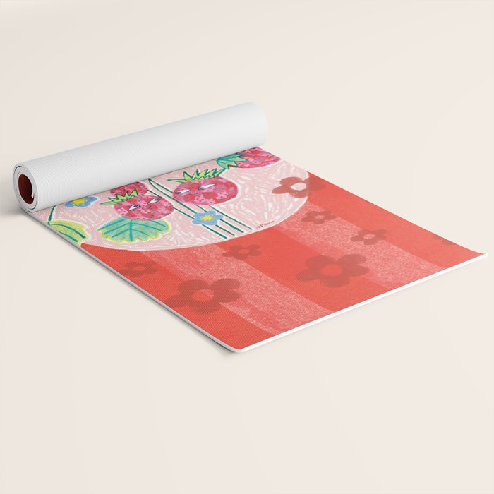 Sweet Strawberry Plant Friends in Red & Pink Yoga Mat Gallery Image 2