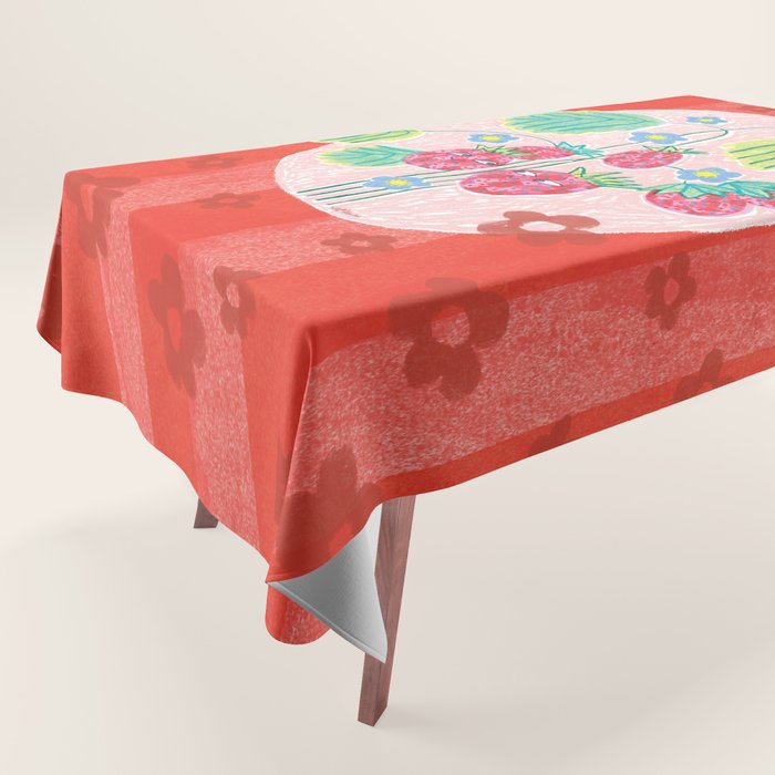 Sweet Strawberry Plant Friends in Red & Pink Tablecloth Gallery Image 1