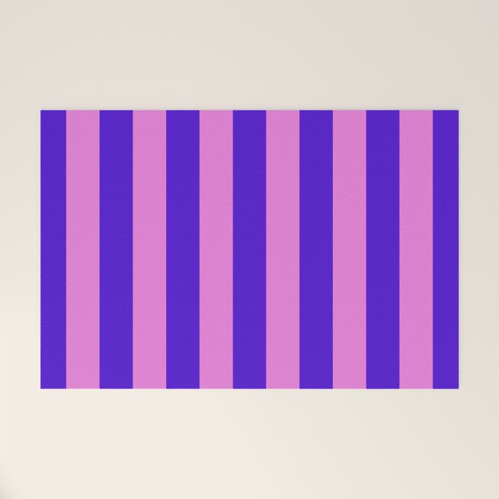 Vivid Stripes Pink and Blue Pattern Welcome Mat Gallery Image 1