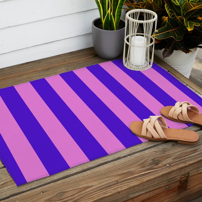 Vivid Stripes Pink and Blue Pattern Outdoor Rug Gallery Image 2