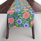 Folk Floral Blossoms in Turquoise Table Runner Gallery Image 1