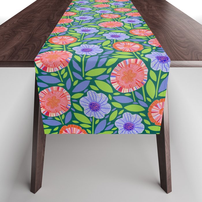 Folk Floral Blossoms in Turquoise Table Runner Gallery Image 1