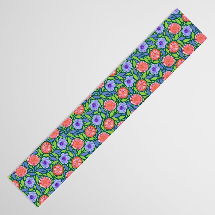 Folk Floral Blossoms in Turquoise Table Runner Gallery Image 3