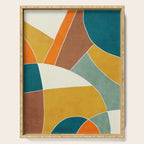 Teal Orange Mustard Navy White Abstract Artwork Serving Tray Gallery Image 1