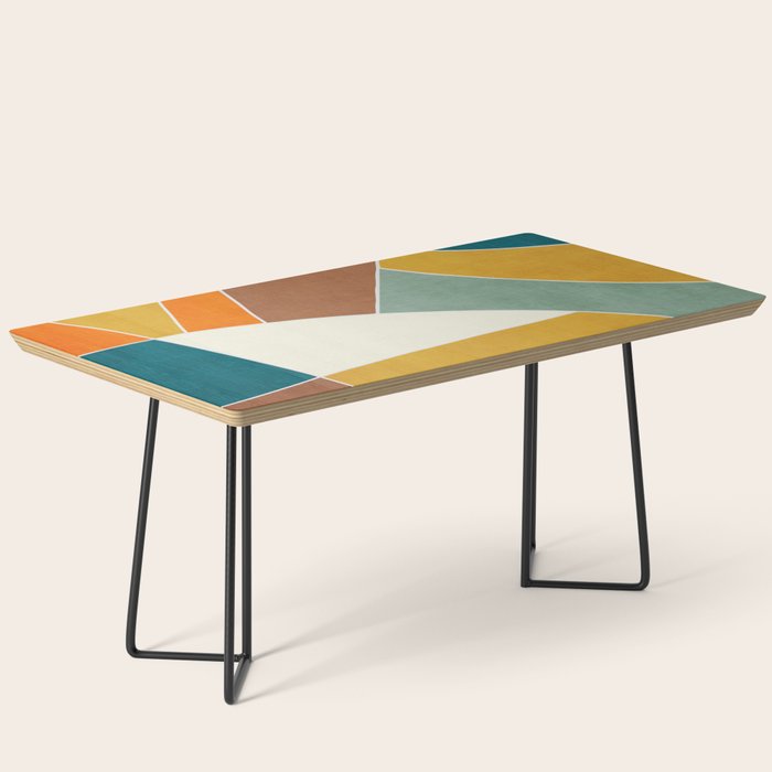 Teal Orange Mustard Navy White Abstract Artwork Coffee Table Gallery Image 1