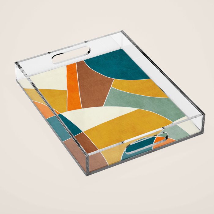 Teal Orange Mustard Navy White Abstract Artwork Acrylic Tray Gallery Image 1