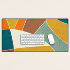 Teal Orange Mustard Navy White Abstract Artwork Desk Mat Gallery Image 1
