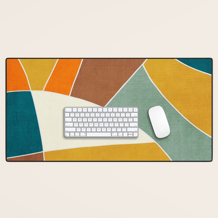 Teal Orange Mustard Navy White Abstract Artwork Desk Mat Gallery Image 1