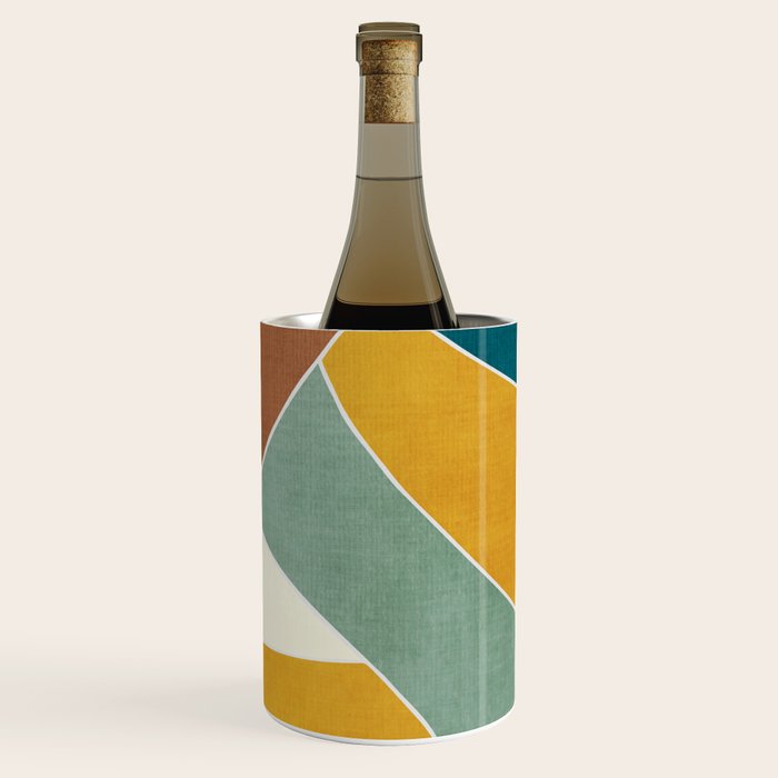 Teal Orange Mustard Navy White Abstract Artwork Wine Chiller Gallery Image 3