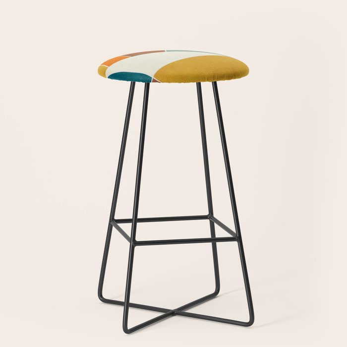 Teal Orange Mustard Navy White Abstract Artwork Stool Gallery Image 1