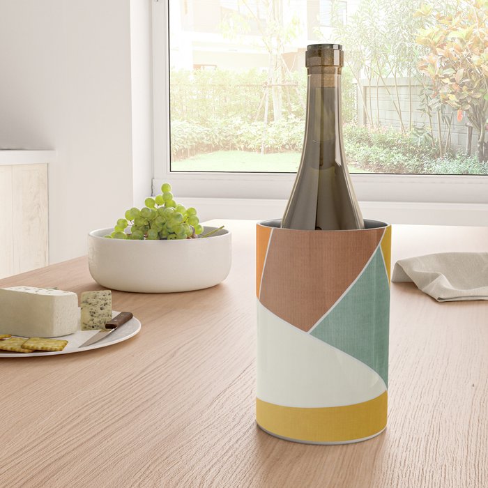 Teal Orange Mustard Navy White Abstract Artwork Wine Chiller Gallery Image 4