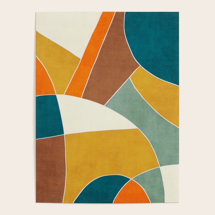 Teal Orange Mustard Navy White Abstract Artwork Poster Gallery Image 4