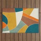 Teal Orange Mustard Navy White Abstract Artwork Outdoor Rug Gallery Image 1