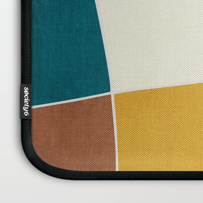 Teal Orange Mustard Navy White Abstract Artwork Laptop Sleeve Gallery Image 3