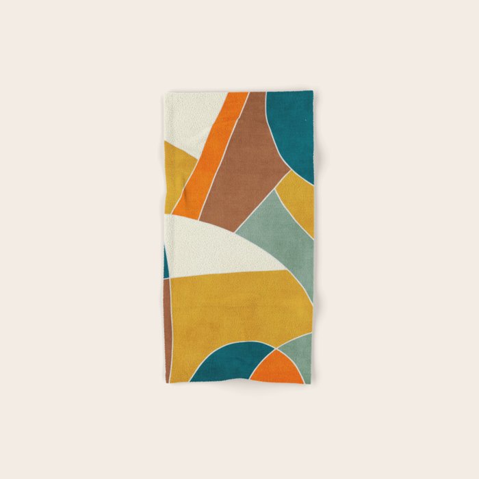 Teal Orange Mustard Navy White Abstract Artwork Bath Towel Gallery Image 1
