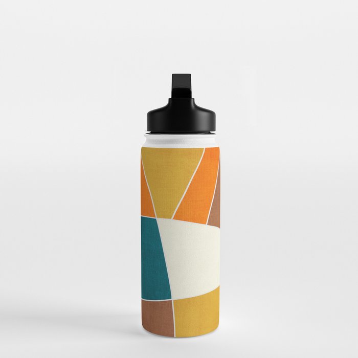 Teal Orange Mustard Navy White Abstract Artwork Water Bottle Gallery Image 3