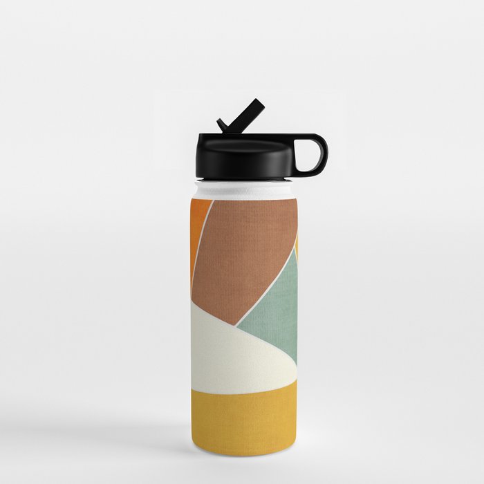 Teal Orange Mustard Navy White Abstract Artwork Water Bottle Gallery Image 1