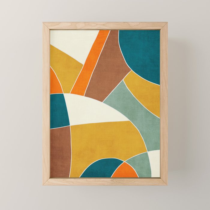 Teal Orange Mustard Navy White Abstract Artwork Mini Art Print Gallery Image 1