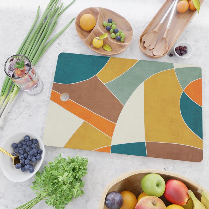 Teal Orange Mustard Navy White Abstract Artwork Cutting Board Gallery Image 2
