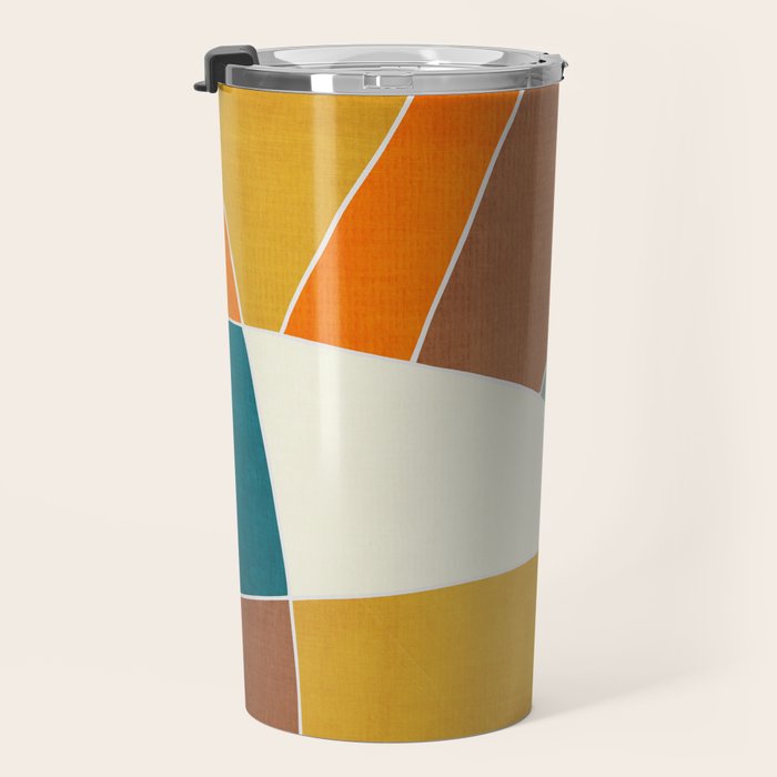 Teal Orange Mustard Navy White Abstract Artwork Travel Mug Gallery Image 3