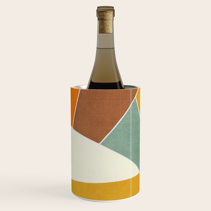 Teal Orange Mustard Navy White Abstract Artwork Wine Chiller Gallery Image 1