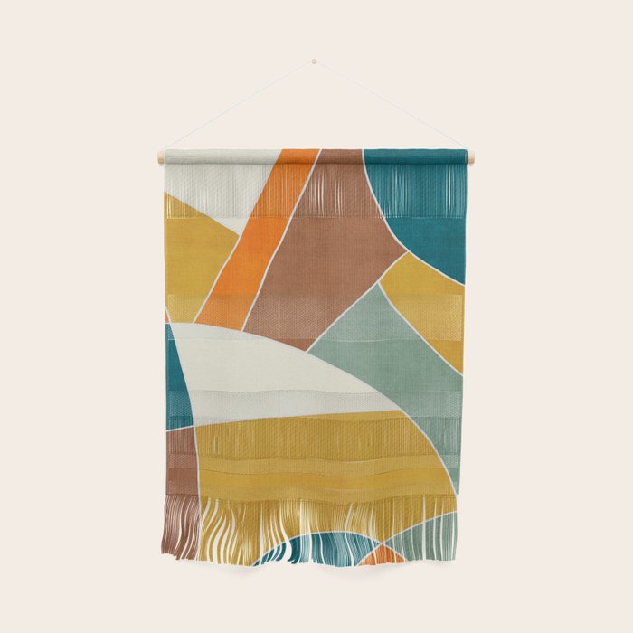 Teal Orange Mustard Navy White Abstract Artwork Wall Hanging Gallery Image 1