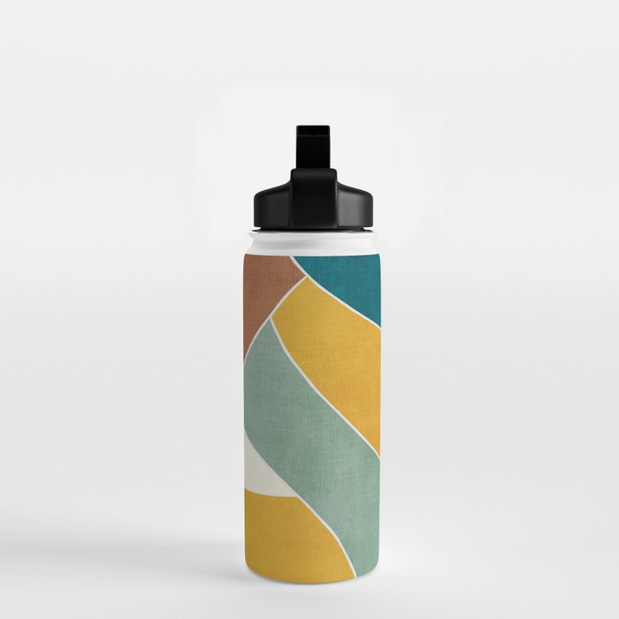 Teal Orange Mustard Navy White Abstract Artwork Water Bottle Gallery Image 2
