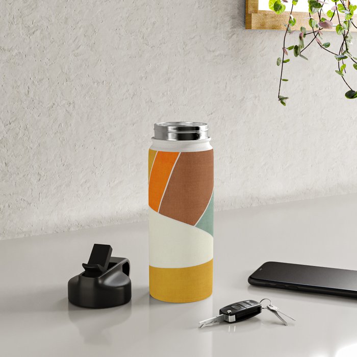 Teal Orange Mustard Navy White Abstract Artwork Water Bottle Gallery Image 4