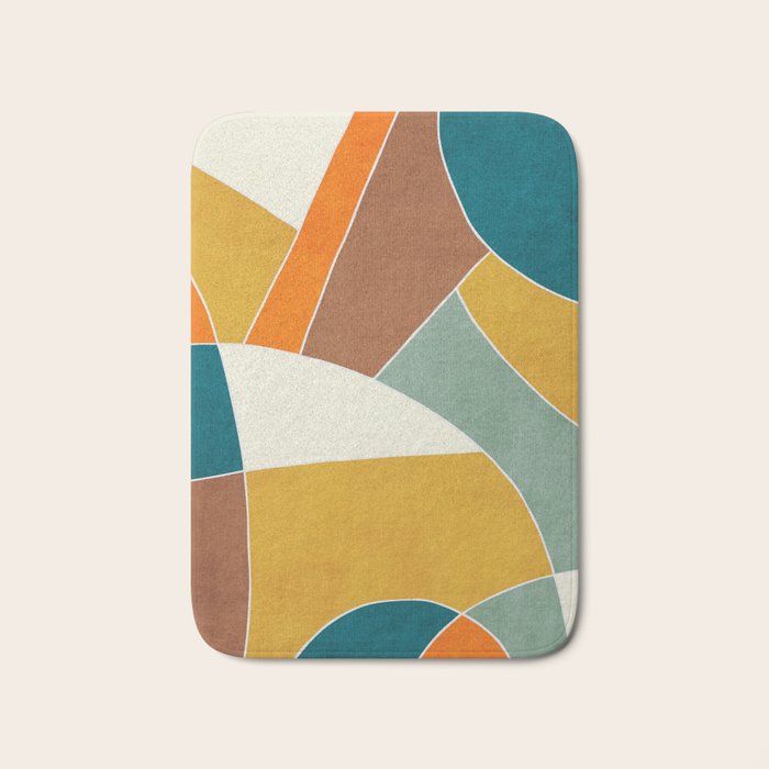 Teal Orange Mustard Navy White Abstract Artwork Bath Mat Gallery Image 1