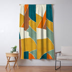 Teal Orange Mustard Navy White Abstract Artwork Window Curtain Gallery Image 5