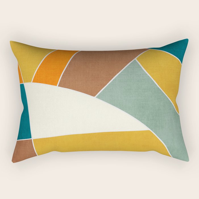 Teal Orange Mustard Navy White Abstract Artwork Rectangular Pillow Gallery Image 2