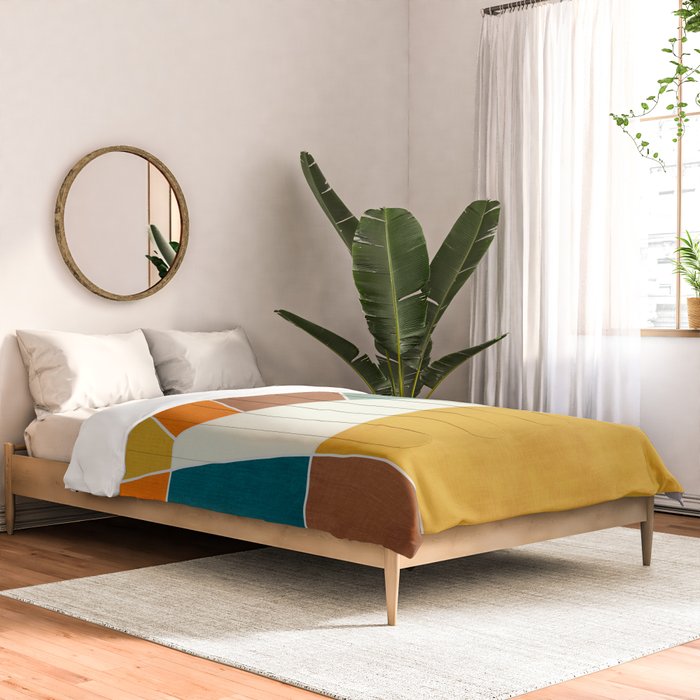 Teal Orange Mustard Navy White Abstract Artwork Comforter Gallery Image 2