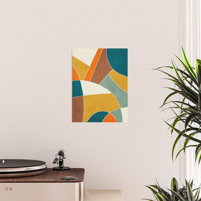 Teal Orange Mustard Navy White Abstract Artwork Poster Gallery Image 2