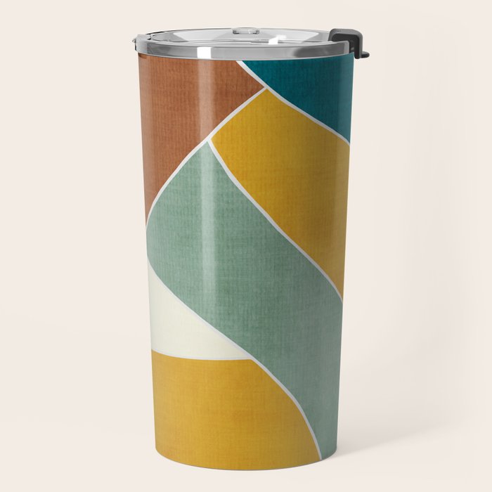 Teal Orange Mustard Navy White Abstract Artwork Travel Mug Gallery Image 2