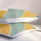 Teal Orange Mustard Navy White Abstract Artwork Pillow Sham Gallery Image 3