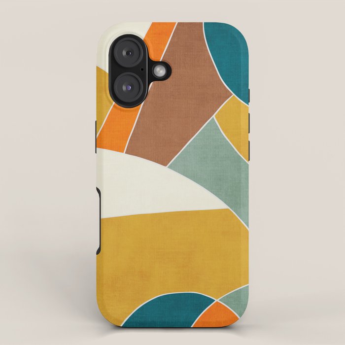 Teal Orange Mustard Navy White Abstract Artwork iPhone Case Gallery Image 1