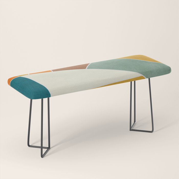 Teal Orange Mustard Navy White Abstract Artwork Bench Gallery Image 1