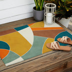 Teal Orange Mustard Navy White Abstract Artwork Outdoor Rug Gallery Image 2