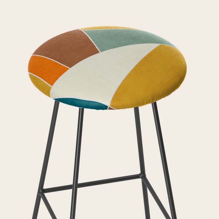 Teal Orange Mustard Navy White Abstract Artwork Stool Gallery Image 2