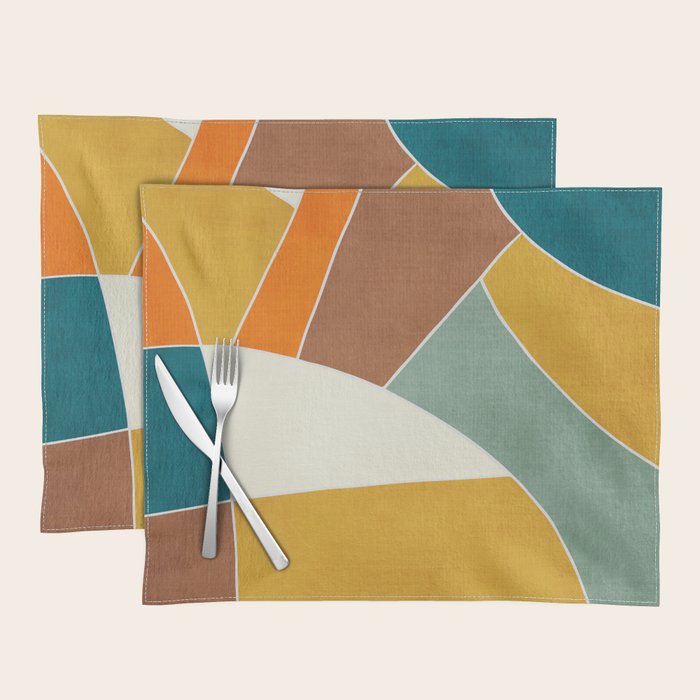 Teal Orange Mustard Navy White Abstract Artwork Placemat Gallery Image 1