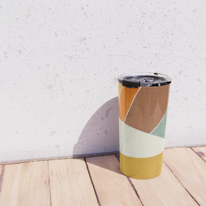 Teal Orange Mustard Navy White Abstract Artwork Travel Mug Gallery Image 4