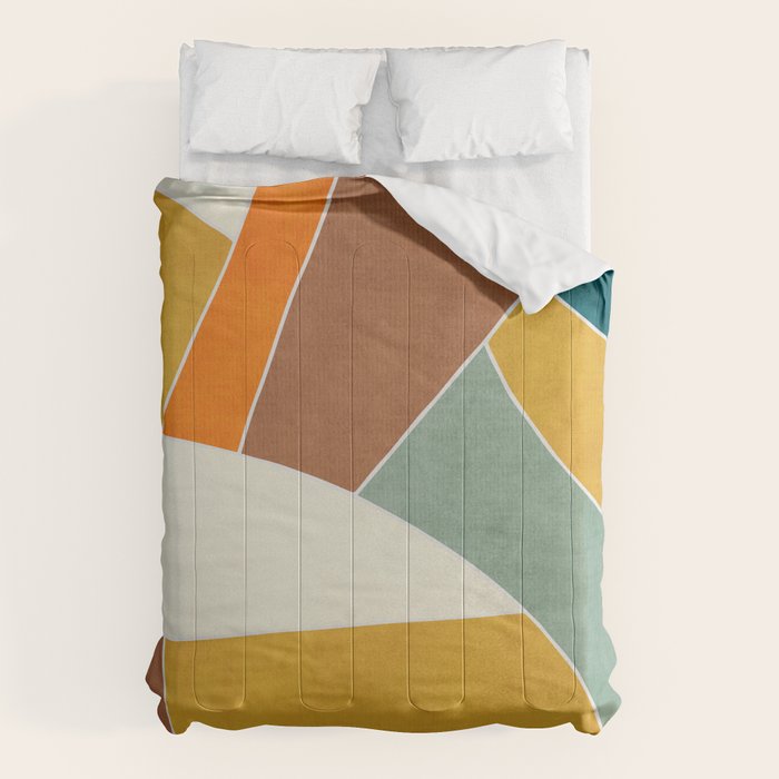 Teal Orange Mustard Navy White Abstract Artwork Comforter Gallery Image 6